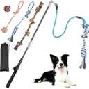 Flirt Pole for Dogs with 4 Rope Chew Toys, Dog Flirt Pole with Carry Bag for Outdoor Training and Exercise, Detachable Teaser Wand for Small, Medium Dogs