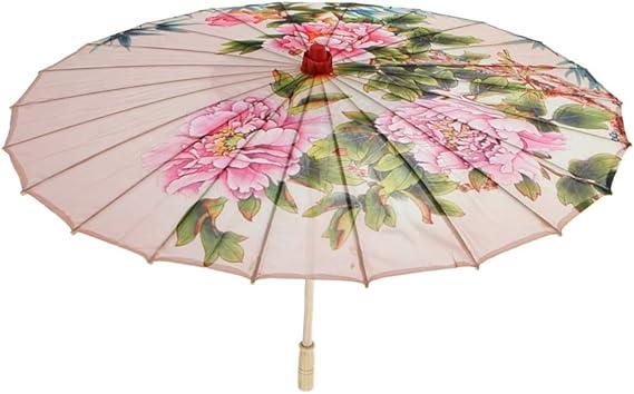 B Blesiya Chinese Silk Cloth Umbrella Parasol 84 cm/33 inch Diameter - Chinese Japanese Peony Flowers Style B Blesiya Chinese Silk Cloth Umbrella Parasol 84 cm/33 inch Diameter - Chinese Japanese Peony Flowers Style