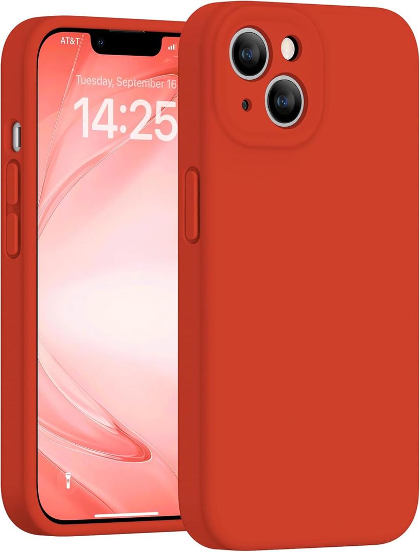 Case for iPhone 13, Full Camera Protection, Liquid Silicone Silky-Soft Touch, Shockproof Protective Phone Cover with Anti-Scratch Microfiber Lining - Brick Red