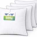 18x18 Throw Pillow Inserts Set of 4, 500g Extra Filled Decorative Pillow Inserts with Grey Piped Edge, Soft Fluffy Supportive Couch Sofa Bed Pillow Forms, Hypoallergenic Polyester Fiber, White