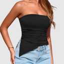 PRETTYGARDEN Tube Tops for Women Trendy Summer 2026 Spring Fashion Going Out Y2K Clothes Asymmetrical Ruched Strapless Shirts (Black, S)