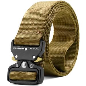 FAIRWIN Tactical Belt, Work Belts for Men Military Webbing Riggers Web Belt Heavy-Duty Quick-Release Buckle (S 30"-36", Tan)