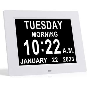 TMC 8 Inch Dementia Clock for Seniors - Medication Reminders, 12 Custom Alarms, Auto-Dimming Large Display Digital Calendar with Multi-Language Support USB Photo & Video Playback, Wall or Desk Mount