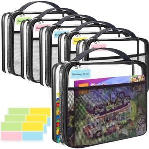 6 Pack Storage Bags with Zipper,12.2 * 9.84 * 2.36in Organizer Bags with Mesh Pockets Name Tag,Waterproof Travel Bags for Board Games,Building Blocks,Puzzles