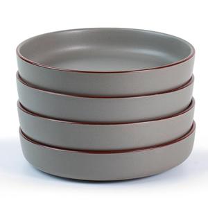 famiware Mercury Pasta Bowls Set of 4, 33 oz Large Salad Bowls, Ceramic Pasta Plates Bowls, Serving Bowls for Kitchen, Microwave & Dishwasher Safe, Dark Gray