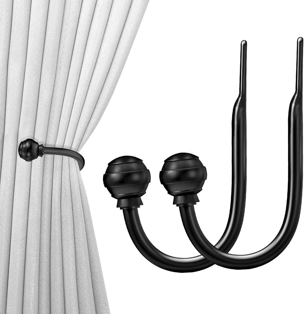 Hion Curtain Holdbacks Black 2pcs, Curtain Tiebacks Wall Mounted Curtain Hooks Holders for Drapes (Ball-2pcs)