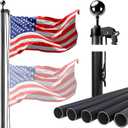 20FT Sectional Flag Pole Kit Aluminum In Ground Outdoor Flag Pole with 3x5 American Flag & Black Ball Topper, Flag Pole Kit for Yard, Residential and Commercial, Black