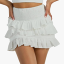 Tsher Women's High Elastic Waist Ruffle Casual Boho A-line Mini Skirts M