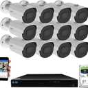 GW Security 16 Channel NVR 4K 8MP PoE 2.8-12mm Varifocal Zoom Security Camera System with 12 x 4K 8MP IP Microphone Waterproof Smart AI Bullet Camera, Face Recognition/Human/Vehicle Detection