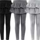 Girls Leggings with Skirt for Girls Kids School Uniform Pants Toddler Ruffle Pants Tutu Pull On Warm Clothes (4-5T, Black, Dark Gray, Light Gray)