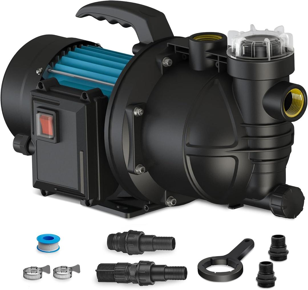1.5HP 1200GPH Portable Garden Booster Pump with Prefilter, 151-ft Max Head, Stainless Steel Housing, Accessible Intake Filter, for Shallow Wells and Sprinkler Irrigation