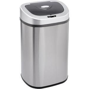 Amazon Basics Automatic Trash Can with Lid, Hands-Free, Stainless Steel, D-Shaped 80 l, 2 Bins