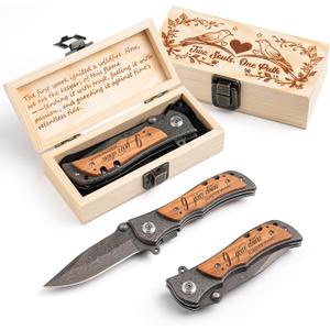 9th Pottery Anniversary Pocket Knife for Him, Engraved 3.3" EDC & Outdoor Folding Knife with Elegant Gift Box, Olive Wood Handle Personalized Keepsake for Husband, Boyfriend, Ideal for Camping, Hiking