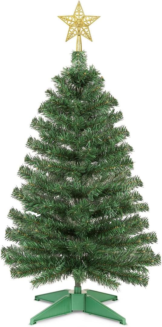 3 Ft Artificial Christmas Tree for Tabletop, Mini Xmas Tree with 4-Leg Stable Base, Small Xmas Tree for Indoor Outdoor Holiday Home Office Party Christmas Decorations (Green) (Green- 1 Pk)