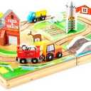 Melissa & Doug 17-Piece Wooden Take-Along Tabletop Farm, 4 Farm Vehicles, Play Pieces, Barn, Grain House Take-Along Pretend Play Toy Barn Toys for Toddlers Ages 1+