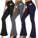 3 Packs Leggings with Pockets for Women, Soft High Waisted Tummy Control Workout Yoga Pants (Large-X-Large, 3 Pack Black,navy Blue,dark Grey)