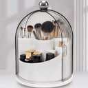 Makeup Brush Holder with Lid 360 Rotating Clear Dustproof Make Up Organizers for Vanity Bathroom Countertop, Transparent