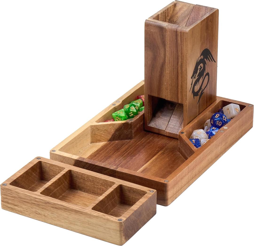 Tapeera Wooden Magnetic Dice Tower with Tray - Dungeons and Dragons Accessory - Portable Dice Roller for Tabletop RPG - DND Gifts