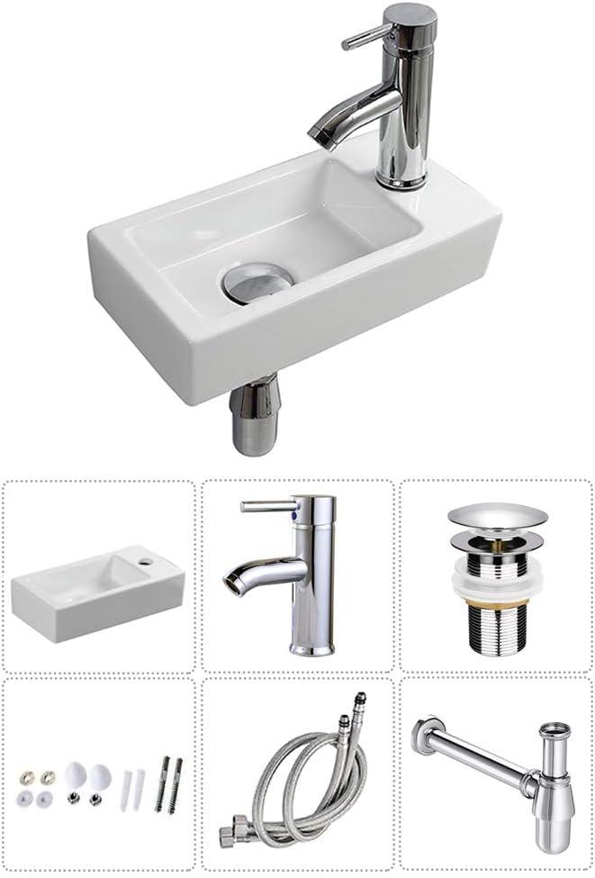 Wall Hung Basin Sink Small Cloakroom Basin Rectangle Ceramic Wash Basin Right Hand (Classic), Mini