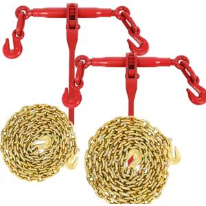 Ratchet Chain Binder 2PCS, 3/8" to 5/16" Heavy Duty Load Binders with G80 Chains 5/16"x10FT 4900lbs Secure Load Limit, Tie Down Hauling Chain Binders for Flatbed Truck Trailer