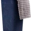 Mind Reader Slim Laundry Hamper with Lid, 40L Clothes Basket, Narrow Tapered Design with Ventilated Cutout Pattern, Plastic, Navy