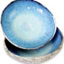 Roro 8 Inch Handmade Coral Ceramic Stoneware Bowls 1 Pack - Rustic Charm, Tropical Style, Coral Blue with Rustic Textured Finish, Serving Bowls for Beach