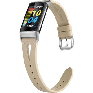 Wearlizer Compatible with Fitbit Charge 6/Charge 5 Bands  Slim Leather Watch Band Accessories for Women & Men, Beige