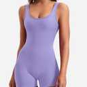 YEOREO One Piece Workout Jumpsuits for Women Backless Tummy Control Sleeveless Jumpsuits Lizvette V Back Scrunch Yoga Romper (Purple, L)