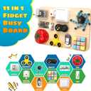 Umnodobn Wooden Montessori Busy Board, Sensory Activity Toy for Toddlers Kids, Fine Motor Skills Development Plaything, Portable Travel Fidget Board for Boys Girls, Educational Focus & Thoughtful