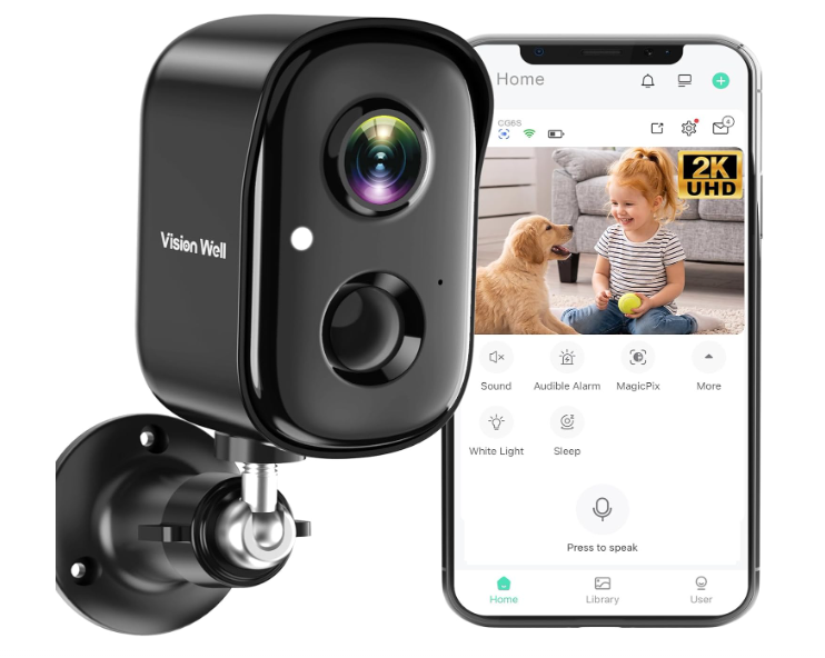 Security Cameras Wireless Outdoor, 2K Indoor Cameras for Home Security Battery Powered, AI Motion Detection, Color Night Vision, 2-Way Talk, Spotlight Siren Alarm, Cloud & SD Storage-Jet Black Camera