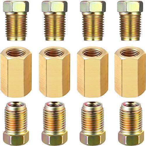 Frienda 3/16 Brake Line Fitting, 12 Pieces 3/8 Inch-24 Threads Brass Brake Line Union Assortment for 3/16 Inch Tube Standard Car Accessories (4 Unions, 8 Nuts)