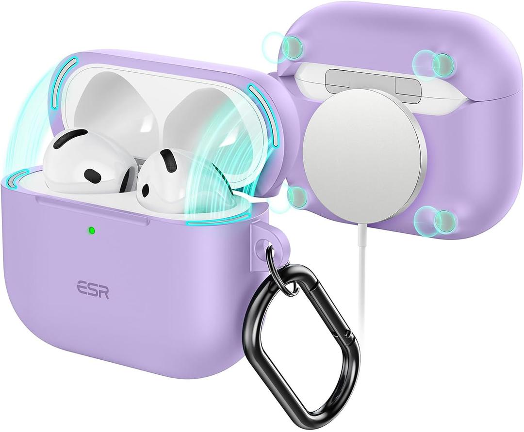 ESR for AirPods 4 Case, Compatible with AirPods 4th Generation Case (2024) (USB-C), Compatible with MagSafe, Full Drop Protection Cover with Carabiner, Magnetic Lid Lock, Purple