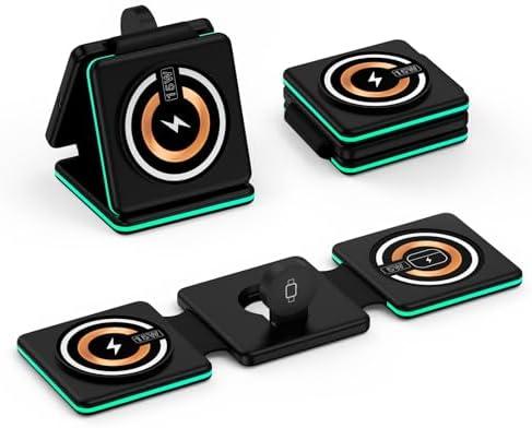 Foldable 3 in 1 Wireless Charging Station, Travel Charger for Samsung Multi Devices, 15W Fast Wireless Charger Stand Pad for Samsung Galaxy S25 Ultra S24 S23 Ultra Watch 7/6/5/4/3/Buds+ Pixel 9 8 Pro, Pack 2