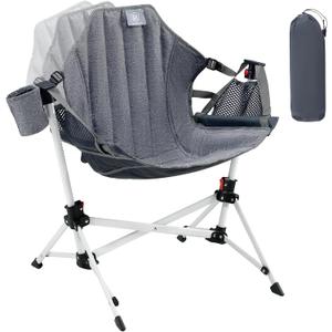 EVER ADVANCED Kids Hammock Chair Foldable, Kids Camping Chair with Stand Portable, Hammock Swing Chair with Cup Holder, Child Camping Gear Carry Bag for Traveling Outdoor Patio Supports 125LBS Grey