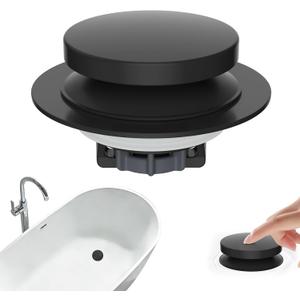 Hibbent 3 in 1 Metal Bathtub Drain Stopper, Universal Pop Up Tub Stopper, Bathtub Drain Hair Catcher, Removable Filter Basket, Drain Plug for 1.5''~2.4'' Drain, Brass Bullet Core, Matte Black