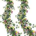 2 Pack 5.68 FT Artificial Daisy Garland with 3D Butterfly, Hanging Fake Flowers Greenery Eucalyptus Garland Floral Vines for Wedding Table Home Room Sping Decor