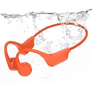 IP68 Waterproof Swimming Headphones, Bone Conduction Bluetooth 6.0 Headphones, Built-in 32GB MP3 Player, Soft Lightweight Open-Ear Design for Swimming Marathons Showers Cycling(Orange