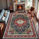 Area Rugs for Living Room 9x12 Machine Washable Rugs, Non Slip Floral Vintage Rug Indoor Carpet, Stain Resistant Large Rug for Bedroom Dining Room, Red Green