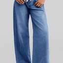 Cicy Bell Womens Wide Leg Jeans Drawstring High Waisted Baggy Straight Leg Jeans Trendy Boyfriends Denim Pants with Pockets (Blue)
