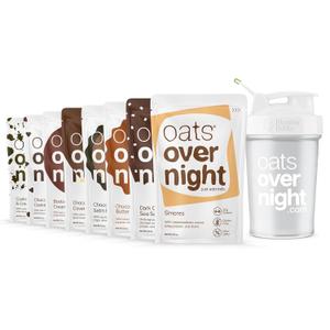 Oats Overnight Chocolate Variety Pack - High Protein, High Fiber Breakfast Protein Shake - Gluten Free, Non GMO Protein Oatmeal - Smores, Dark Chocolate Sea Salt & More (8 Pack + BlenderBottle) (2.6 Ounce (Pack of 9))