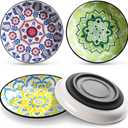 WROSWT Non-Slip Cat Bowl,Ceramic Cat Food Bowls with Silicone Bottom, Anti-Whisker Fatigue Cats Dishes Set, Shallow & Wide Kitten Plates for Food and Water, 4 Pack