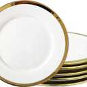 10 Inch Gold - Trimmed White Ceramic Large - Size Appetizer & Dessert Plates Set of 6 with Glass - like Finish | Great for Hearty Meals and Larger Servings