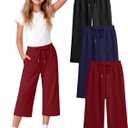 3 Pack Girls' Capri School Pants | Straight Leg, Athletic, Casual, Cropped Sweatpants, with Pockets, Summer, Loose, Back to School, Joggers, for Girls 5-14Y