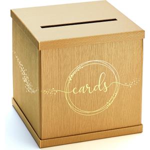Gold Card Box, Large 10 Gift Card Box for Party, Graduation, Wedding Reception, Bridal & Baby Shower, Sweet 16, Funeral, Birthday, Quinceanera, Retirement, Money Basket, Envelope Holder with Slot Lid