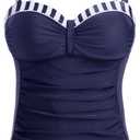 Talisea Women's Underwire Tankini Top Only Tummy Control Swimsuit Top Push Up Bathing Suit Top No Bottom Navy Blue White Stripes XXL