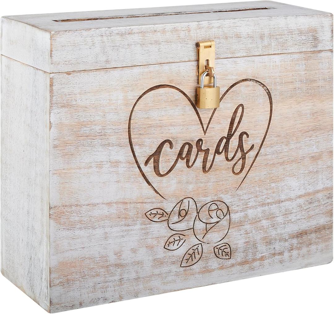 Eximious India Wedding Card Box with Card Slit and Lock 12"X10"X4.5"- Gift Wishing Well Card Box for Weddings, Receptions, Birthdays, Graduations, Baby Showers, Honeymoon Funds HRT (WHITE)