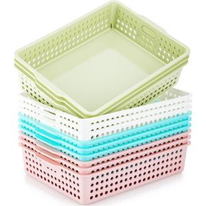 Briwooody 12 Pack Extra Large Plastic Storage Baskets Bins for Classroom Organization Colorful Containers A4 Papers Trays for Pencils Arts Crafts Office School Suppliers, 13.98 x 10.43 x 3.15