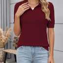 Rapbin Womens Short Sleeve Knit Polo Shirts Summer Spring Sweater Tops (Red, XL)