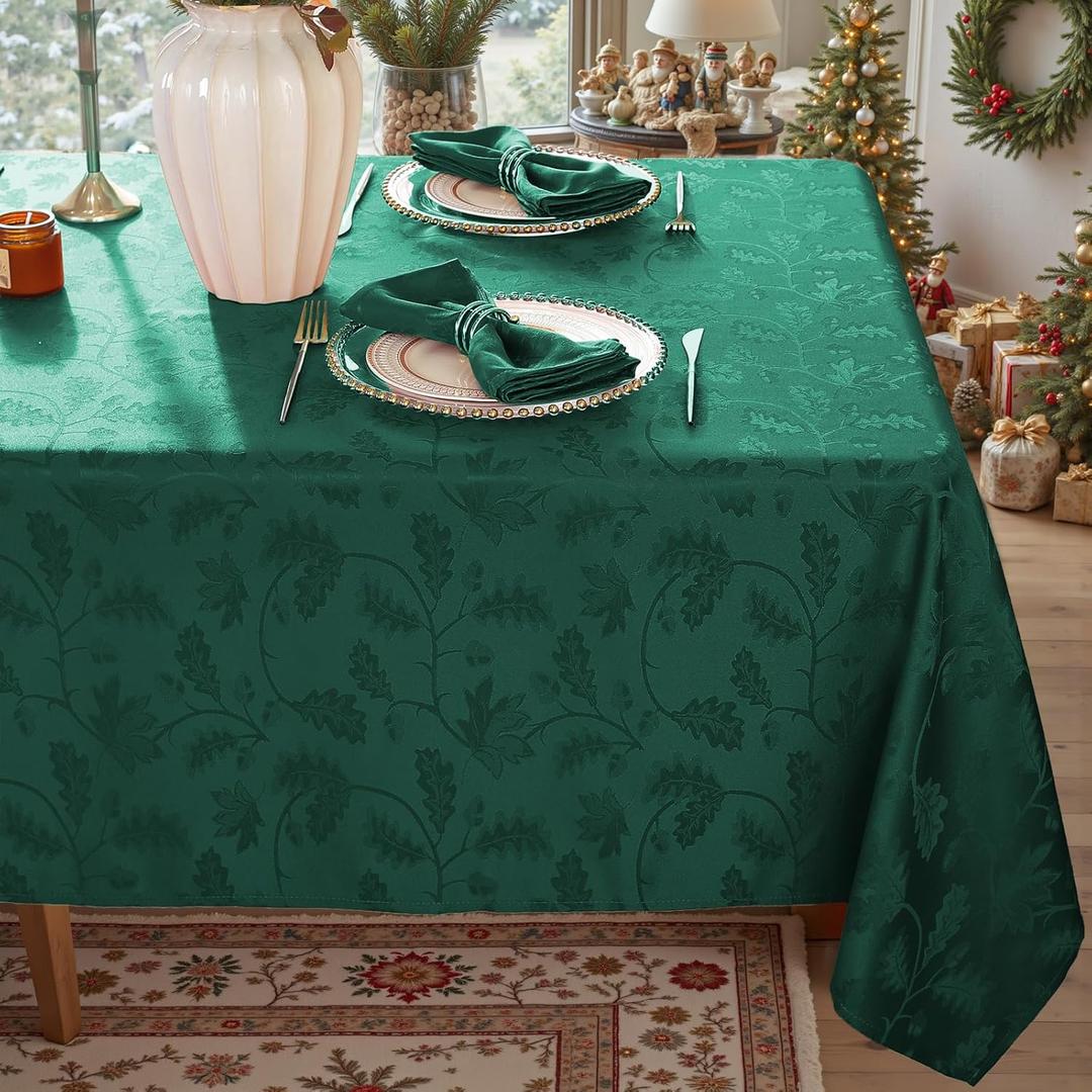 MATIRUG Christmas Tablecloth Rectangle 60x120,Wrinkle Resistant,Waterproof Winter Jacquard Table Cloth for Xmas New Year Holiday Dinner,Green