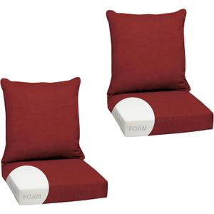 Arden Outdoor Foam Deep Seat Cushion Set, 2-Pack, 24x24, Premium High-Density Foam, Never Flattens, Weather-Proof for Patio Chair Sofa Couch, Ruby Red Leala